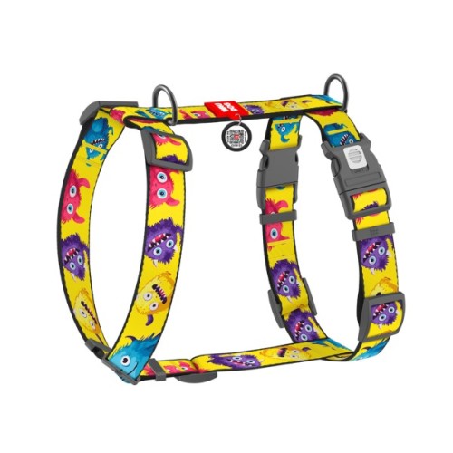Шлея для собак WAUDOG H-подібна анатомічна Nylon з QR адресником "Мохнаті монстри" пластиковий фастекс XL (347-4050)