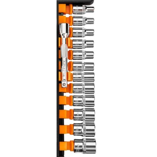 Набір торцевих головок Neo Tools 14шт, 1/4", тріскачка 90 зубців, CrV (10-000)
