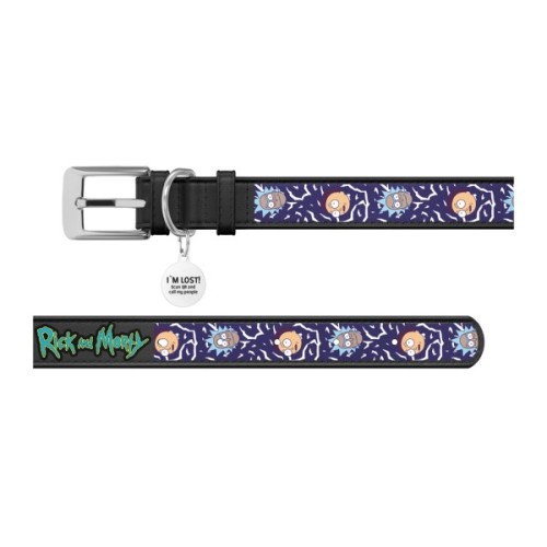 Нашийник для тварин WAUDOG Design з QR паспортом "Рік та Морті 2" Ш 35 мм Д 46-59 см чорний (3606-0281-01)