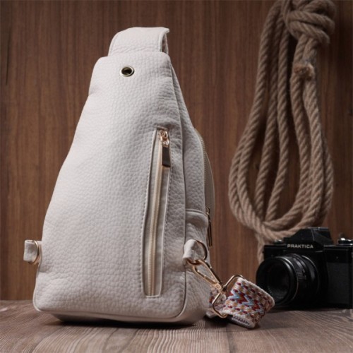 Сумка Vintage Жіноча з однією лямкою через плече з крупнозернистої екошкіри Молочна (22761)