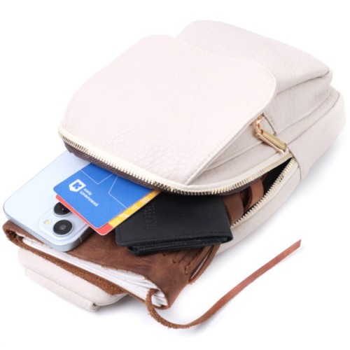 Сумка Vintage Жіноча з однією лямкою через плече з крупнозернистої екошкіри Молочна (22761)