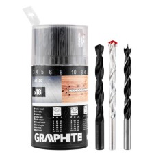 Набір свердл Graphite по металу, дереву, цеглі, 3–6,8,10мм, 18шт (54T430)