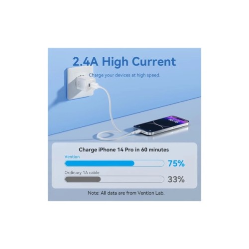 Дата кабель USB 2.0 AM to Lightning 1.0m 2.4A black Vention (LAMBF)