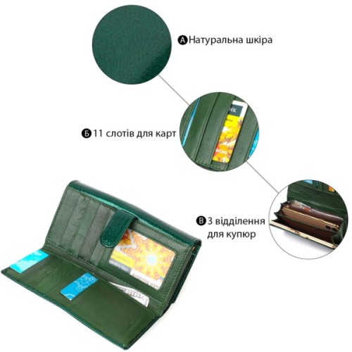 Гаманець ST Leather З натуральної шкіри Зелений (19424)