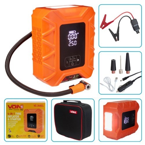 Автомобільний компресор VOIN 4in1, 14.8V, 37.0Wh, 10000mAh, бустер, повербанк, ліхтар (VC-345CL)