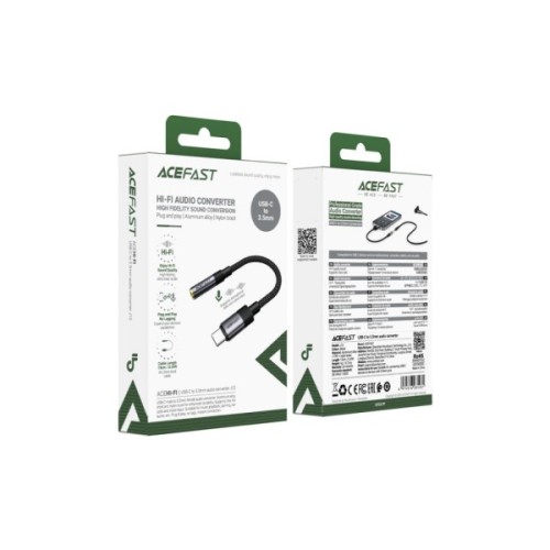Перехідник USB-C to 3.5mm F 0.15m DAC audio black Acefast (6974316285281)