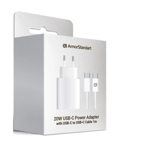 Зарядний пристрій Armorstandart AMHJ83 20W USB-C White + cable USB-C to USB-C (ARM77725)