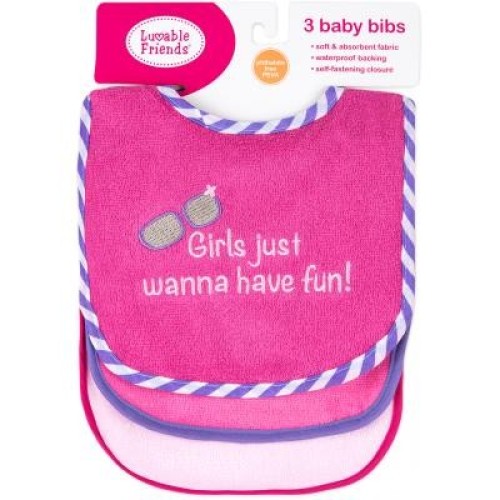 Слинявчик Luvable Friends 3 шт з написами, рожевий (2162 F)