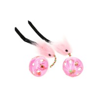 Іграшка для котів Hippie Pet М'ячики з мишкою рожеві 26 см 2 шт (HIPCT18026RO)