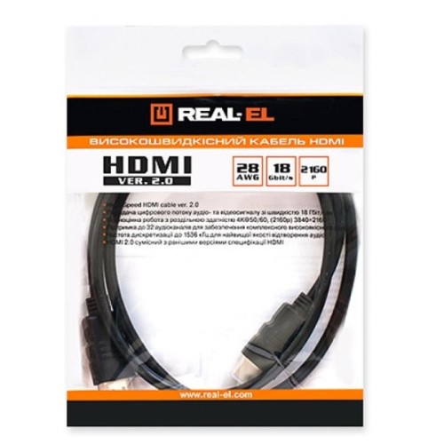 Кабель мультимедійний HDMI M to HDMI M 4.0m black REAL-EL (EL123500019)