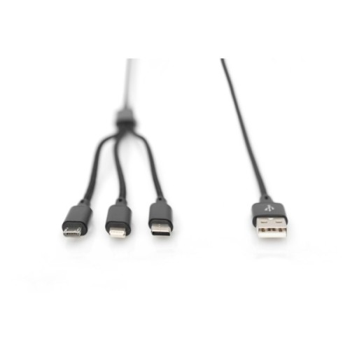 Дата кабель USB 2.0 AM to Lightning + Micro 5P + USB-C 1.0m charge only Digitus (AK-300160-010-S)