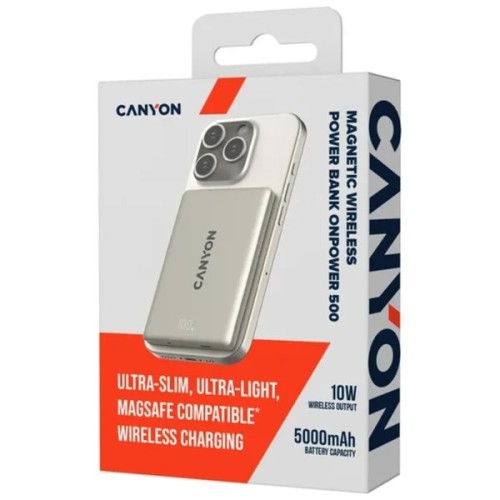 Батарея універсальна Canyon 5000mAh OnPower 500 PD20W Magnetic wireless MagSafe Grey (CNS-CPB500G)