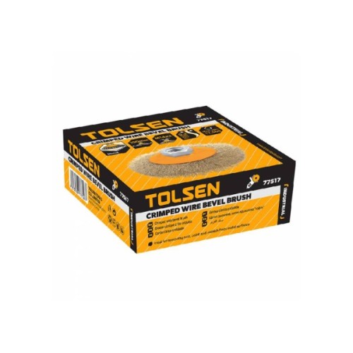 Щітка для електроінструменту Tolsen конічна 100 мм М14, гофрований латунований дріт 0.3 мм (77627)