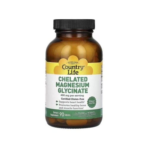 Мінерали Country Life Магній Хелатний гліцинат, 400 мг, Chelated Magnesium Glycinate, 90 табл. (CLF-02680)