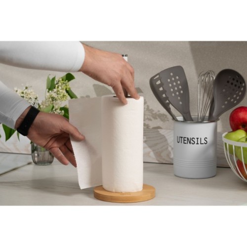 Тримач паперових рушників Ardesto Midori 15х34см, метал, бамбук, білий (AR0913WB)