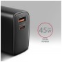 Зарядний пристрій AXAGON 1xUSB QC4.0 + 1xUSB-C PD45W PPS black (ACU-PQ45)