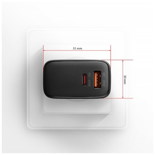 Зарядний пристрій AXAGON 1xUSB QC4.0 + 1xUSB-C PD45W PPS black (ACU-PQ45)