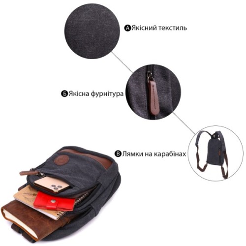 Сумка Vintage Текстильна з ущільненою спинкою через плече Чорна (22172)