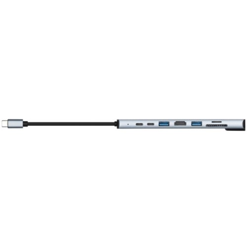 Концентратор 2E USB-C 8-in-1 1xUSB 2.0 + 1xUSB 3.0 + 2xUSB-C PD + HDMI + microSD/SD + 1xRJ45 0.13m gray (2E-W2681)