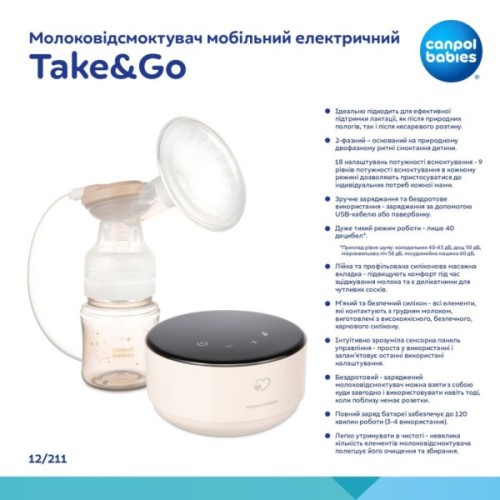 Молоковідсмоктувач Canpol babies мобільний електричний Take&Go (12/211)
