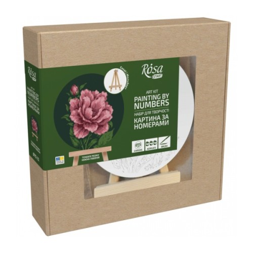 Картина по номерам Rosa Ніжна півонія", кругла, 15 см, з мольбертом (4823098548737)