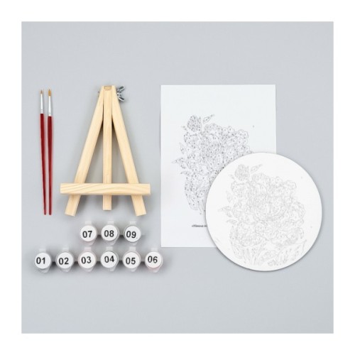 Картина по номерам Rosa Ніжна півонія", кругла, 15 см, з мольбертом (4823098548737)