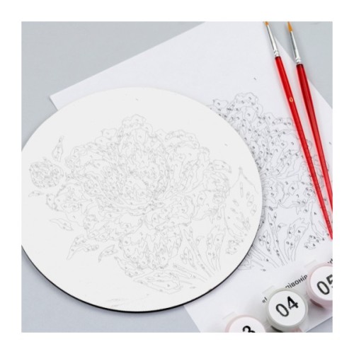 Картина по номерам Rosa Ніжна півонія", кругла, 15 см, з мольбертом (4823098548737)