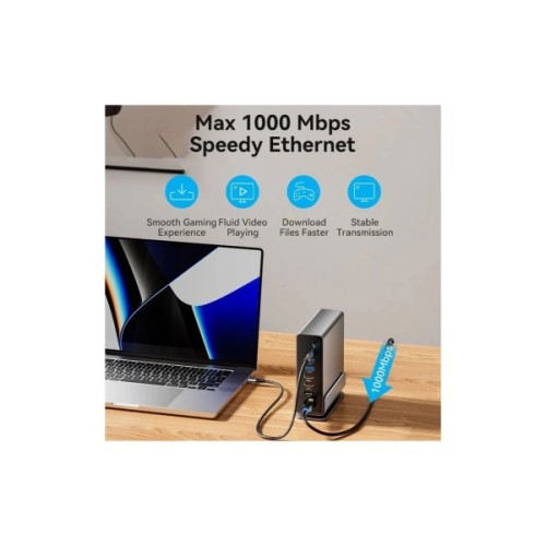 Концентратор Vention USB-C 15-in-1 2xHDMI + DisplayPort + RJ45 + SD/TF + 3.5mm gray (TPUH0)
