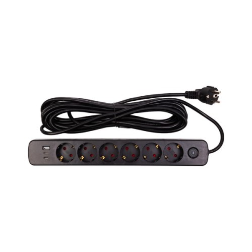 Мережевий фільтр живлення PowerPlant 7м, 6 розеток,USB, Type-C (YS-N6086/7c) (EX610686)