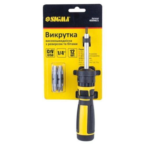 Набір викруток Sigma з реверсом високошвидкісна з бітами 12шт CrV Mega (4009821)