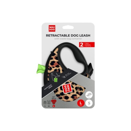 Повідець для собак WAUDOG R-leash з контейнером для пакетів "Леопард", світловідбивна стрічка, S (255-4066)