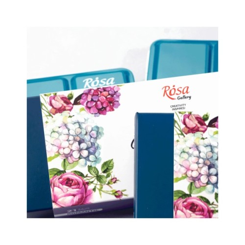 Акварельні фарби Rosa Gallery Romantic в металевому пеналі Бірюза 21 колір кювета (4823098525745)