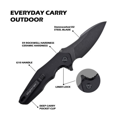 Ніж Hightron Mini Ventura, D2, G10, чорний, чорний stonewash клинок (HK05BLKBS)