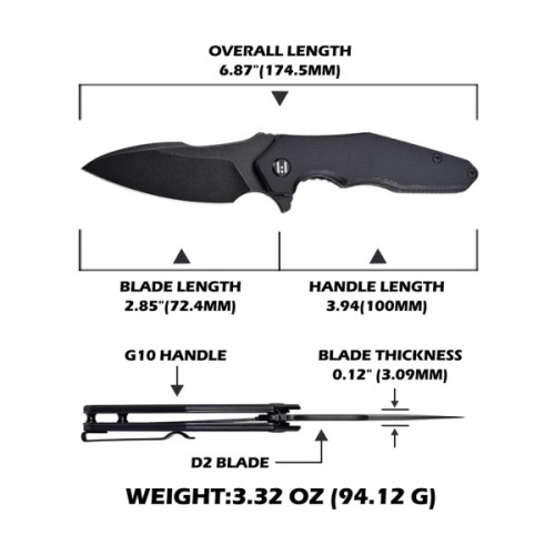 Ніж Hightron Mini Ventura, D2, G10, чорний, чорний stonewash клинок (HK05BLKBS)