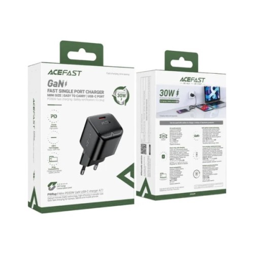 Зарядний пристрій Acefast USB-C 30W Gan A77 mini Fast Charger Black (6974316282662)