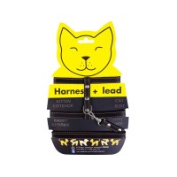 Шлея для котів Collar з повідцем шкіряна Ш 12 мм Д 122 см чорна (05461)