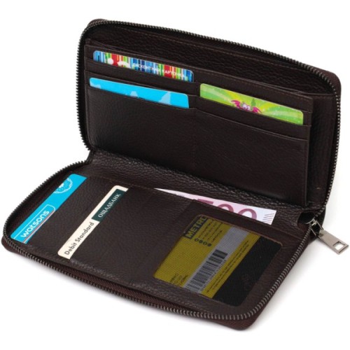 Гаманець Bond Accessories З одним відділенням з натуральної шкіри Коричнева (22028)