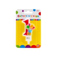 Свічка Maxi двостороння "1" із зображенням надувних кульок висотою 7,62 см (MX622069-1)