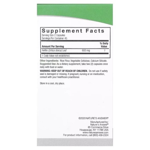 Трави Nature's Answer Кропива, 600 мг, Nettle, 90 вегетаріанських капсул (NTA-16306)