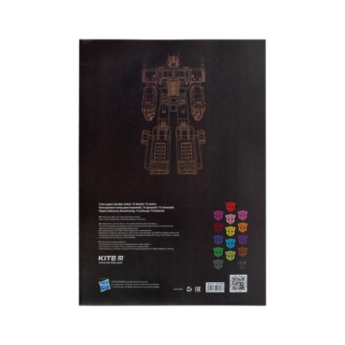 Кольоровий папір Kite А4 двосторонній Transformers 15арк/15 кол (TF24-250)