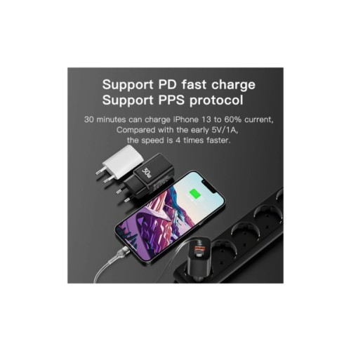 Зарядний пристрій Essager 1xUSB + 1xUSB-C PD30W black (ECTPQS-ZTB01)