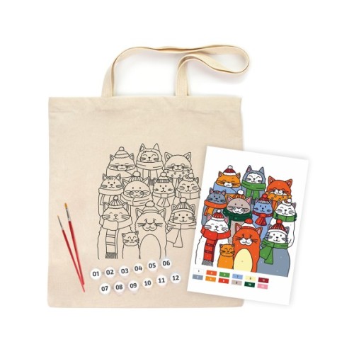 Набір для творчості Rosa Talent екосумка-розмальовка, Коти в шапках, 38х42 см (4823098543527)