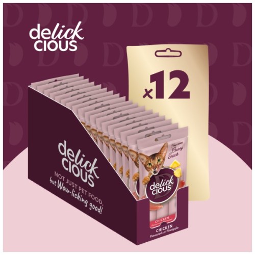 Ласощі для котів Delickcious Курка з додаванням ананасу 4 х 15 г (4820269141629)
