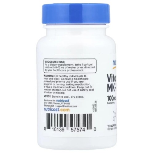 Вітамінно-мінеральний комплекс Nutricost Вітамін K2 у формі МК-7, 100 мкг, Vitamin K2 MK-7, 120 гелевих капсу (NCS57574)
