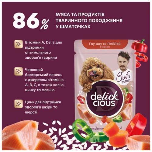 Вологий корм для собак Delickcious паелья з куркою 85 г (4820269147041)
