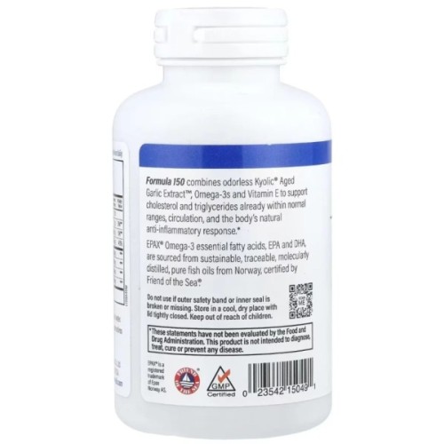 Вітамінно-мінеральний комплекс Kyolic Екстракт часнику з Омега-3, Aged Garlic Extract, Cholesterol&Circulation Health (WAK-15049)