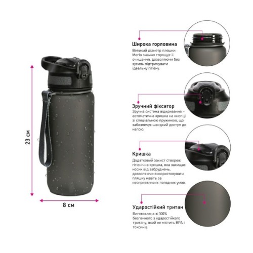 Пляшка для води Line Art Merlo 600 мл сірий (60013818LA-07)