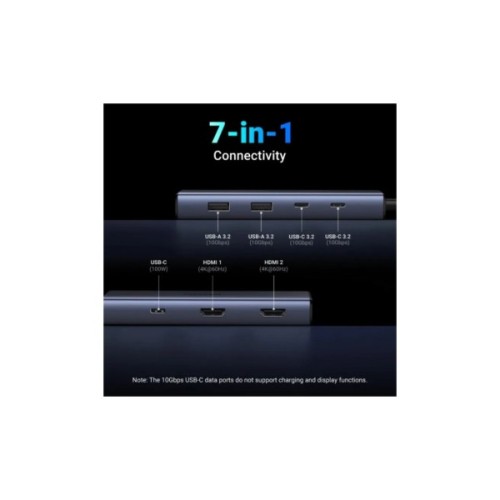 Порт-реплікатор Ugreen Dock CM498 USB3.2 Type-C ->2xUSB-A 3.2/2xUSB-C 3.2 10Гбіт/с/ 2xHDMI 4K60Гц/PD 100W (45379)