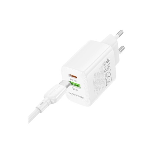 Зарядний пристрій BOROFONE BN29 Fuente 1xUSB-C PD30W + 1xUSB QC3.0 White (6941991120329)
