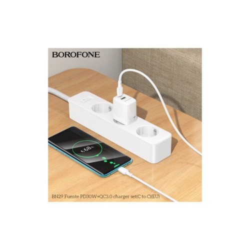 Зарядний пристрій BOROFONE BN29 Fuente 1xUSB-C PD30W + 1xUSB QC3.0 White (6941991120329)